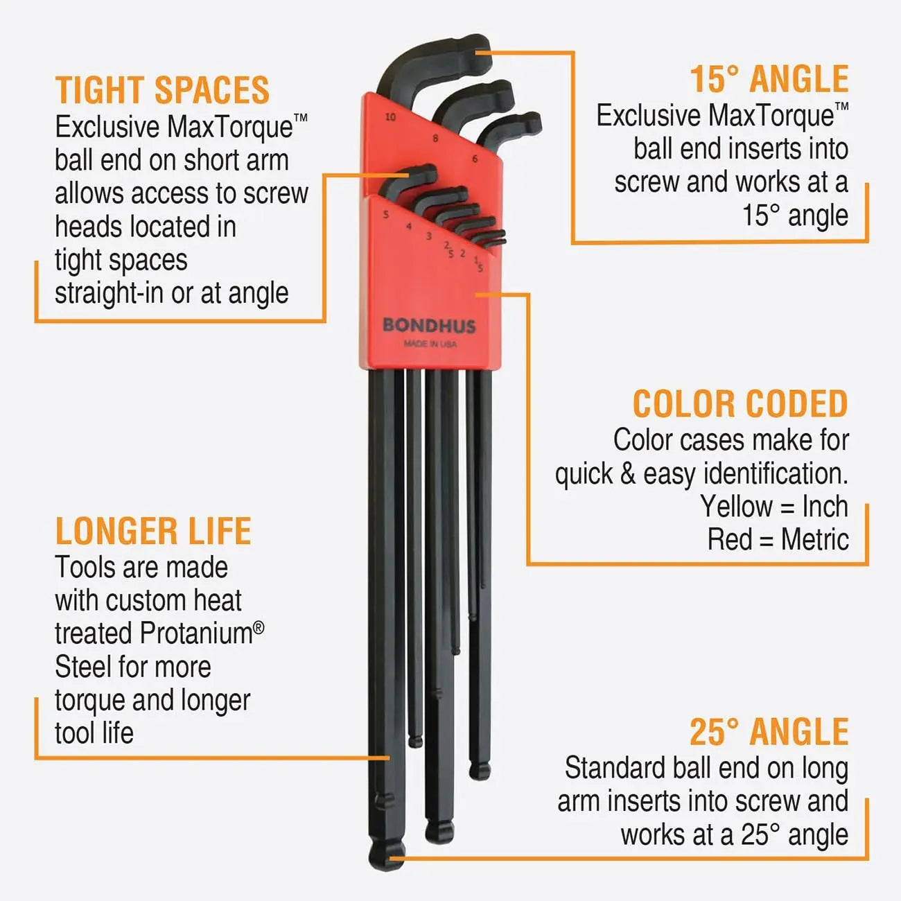 Bondhus Stubby Metric/sae Maxtorque™ Double Ball End Hex Long L-keys Double Set (22 Piece) BONDHUS