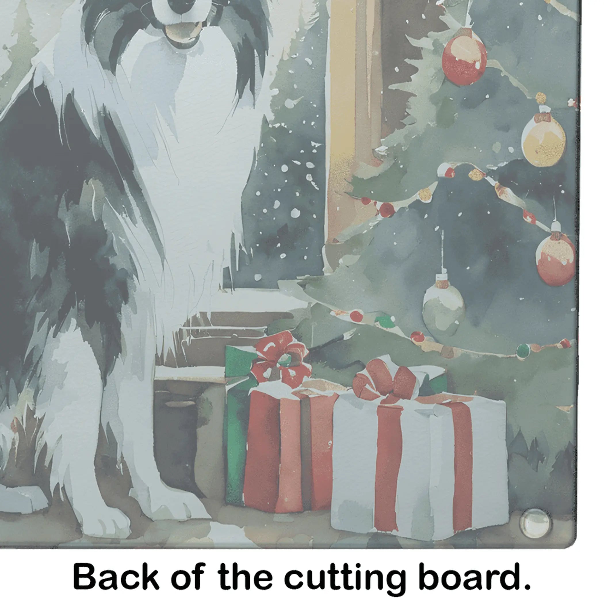 Border Collie Cozy Christmas Glass Cutting Board Caroline's Treasures