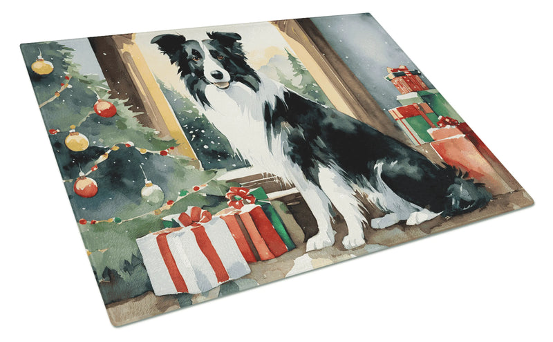 Border Collie Cozy Christmas Glass Cutting Board Caroline's Treasures