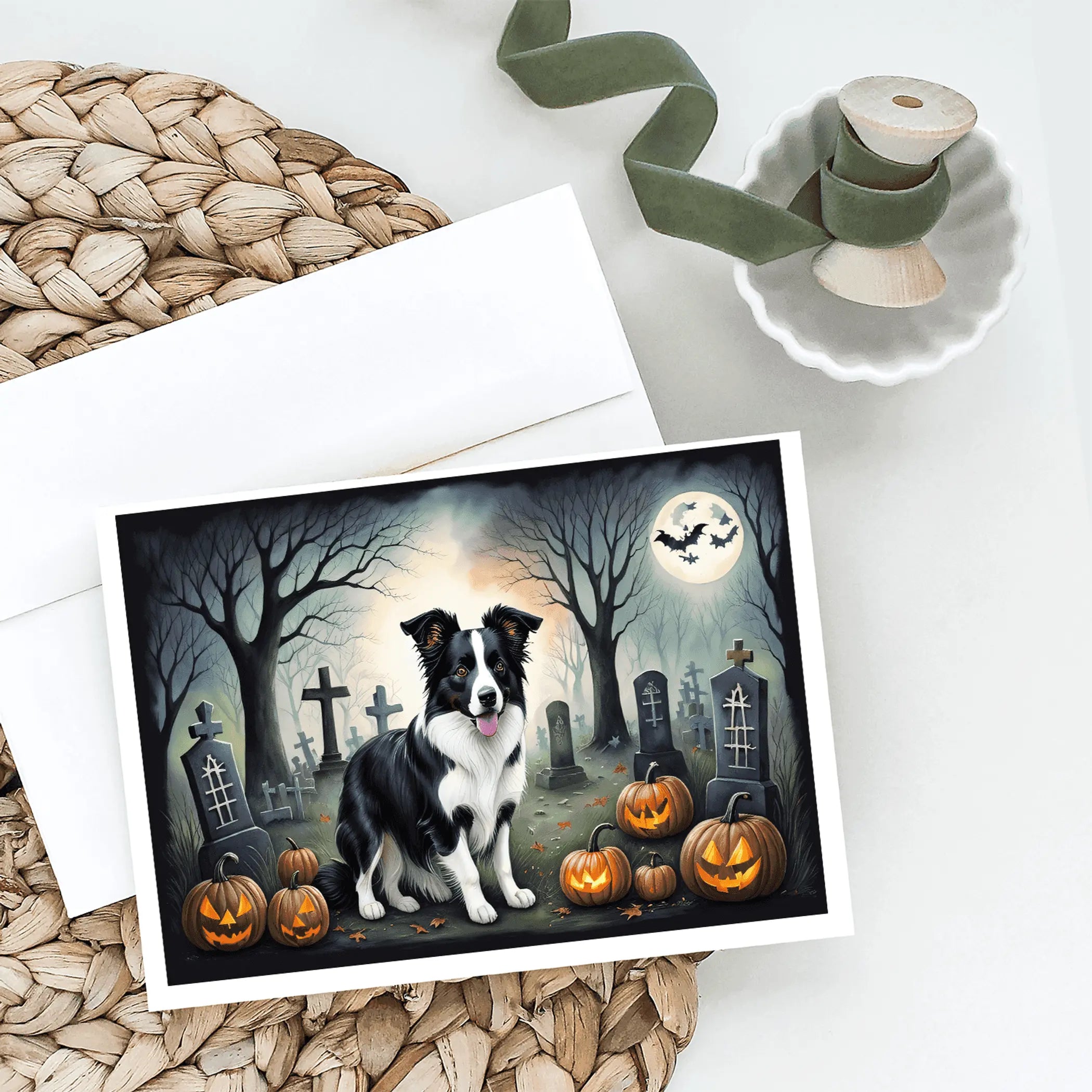 Border Collie Spooky Halloween Greeting Cards Pack of 8 Caroline's Treasures