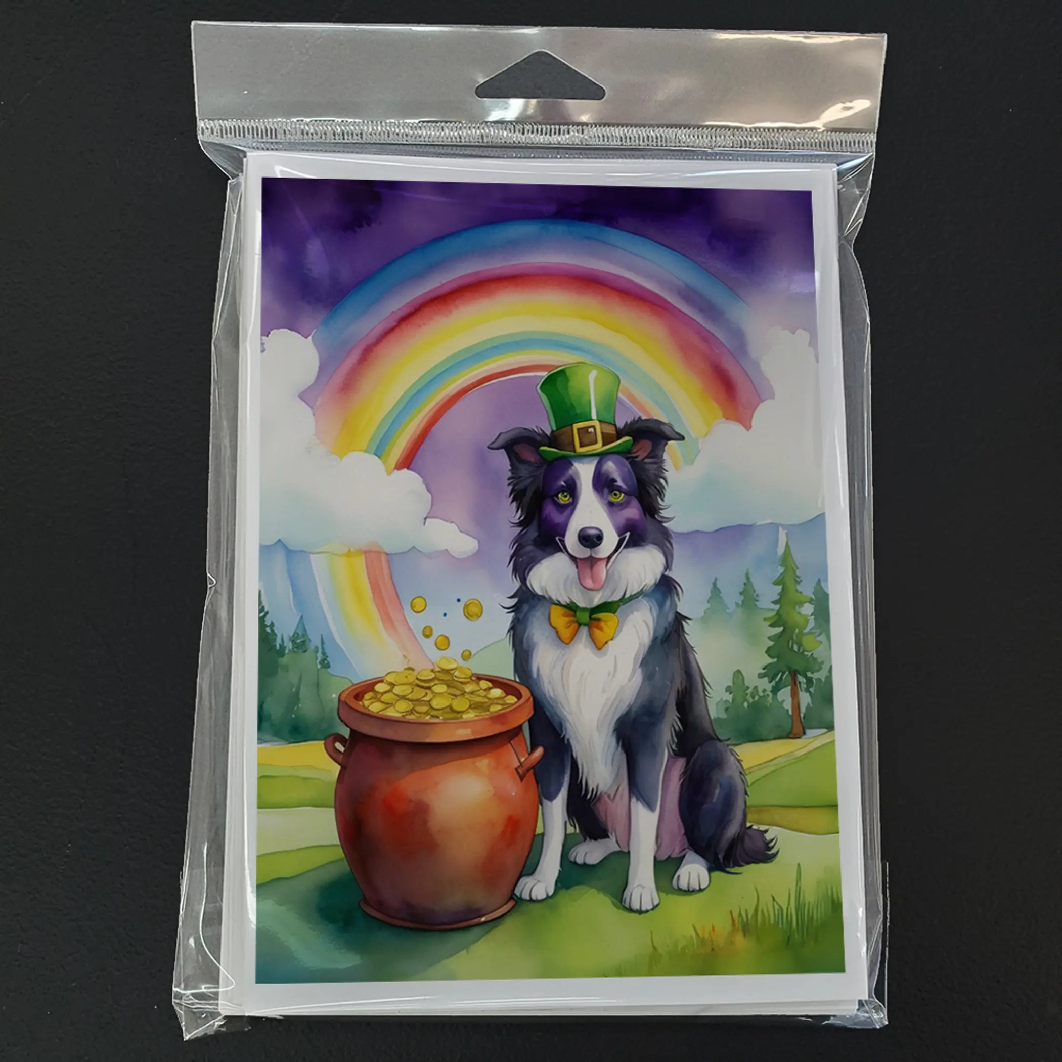 Border Collie St Patrick's Day Greeting Cards Pack of 8 Caroline's Treasures