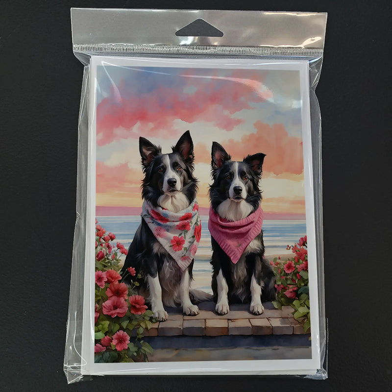 Border Collie Two Hearts Greeting Cards Pack of 8 Caroline's Treasures
