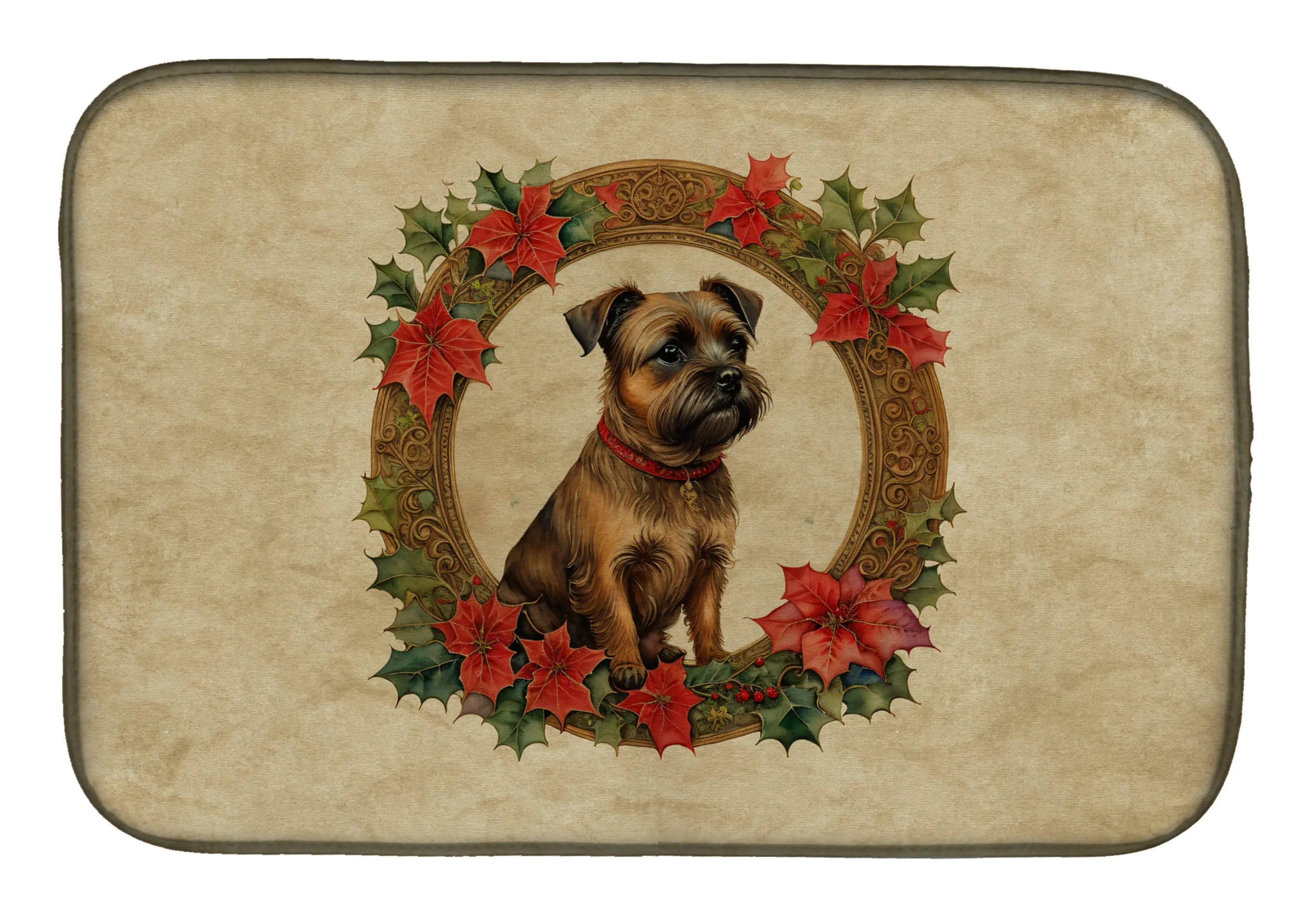 Border Terrier Christmas Flowers Dish Drying Mat Caroline's Treasures