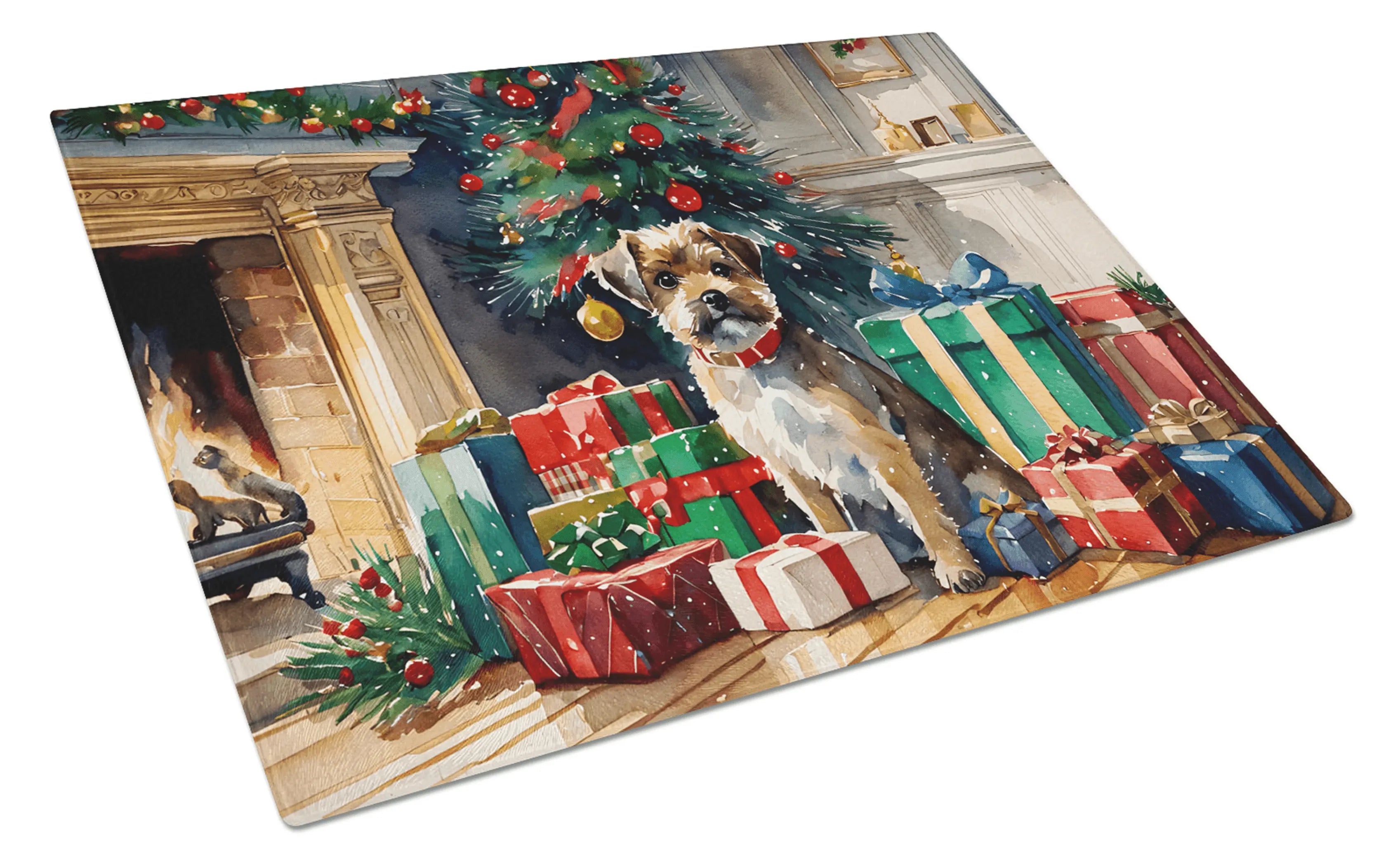 Border Terrier Cozy Christmas Glass Cutting Board Caroline's Treasures
