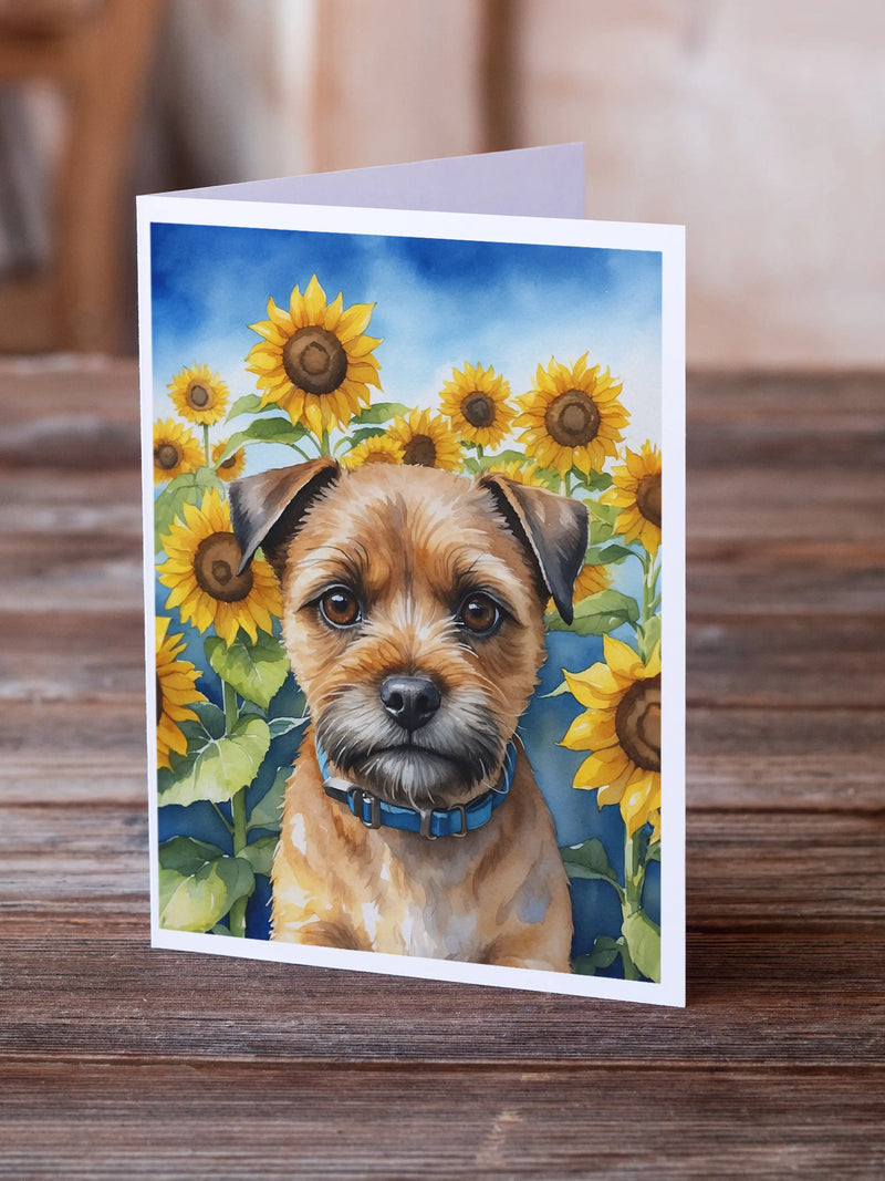 Border Terrier in Sunflowers Greeting Cards Pack of 8 Caroline's Treasures