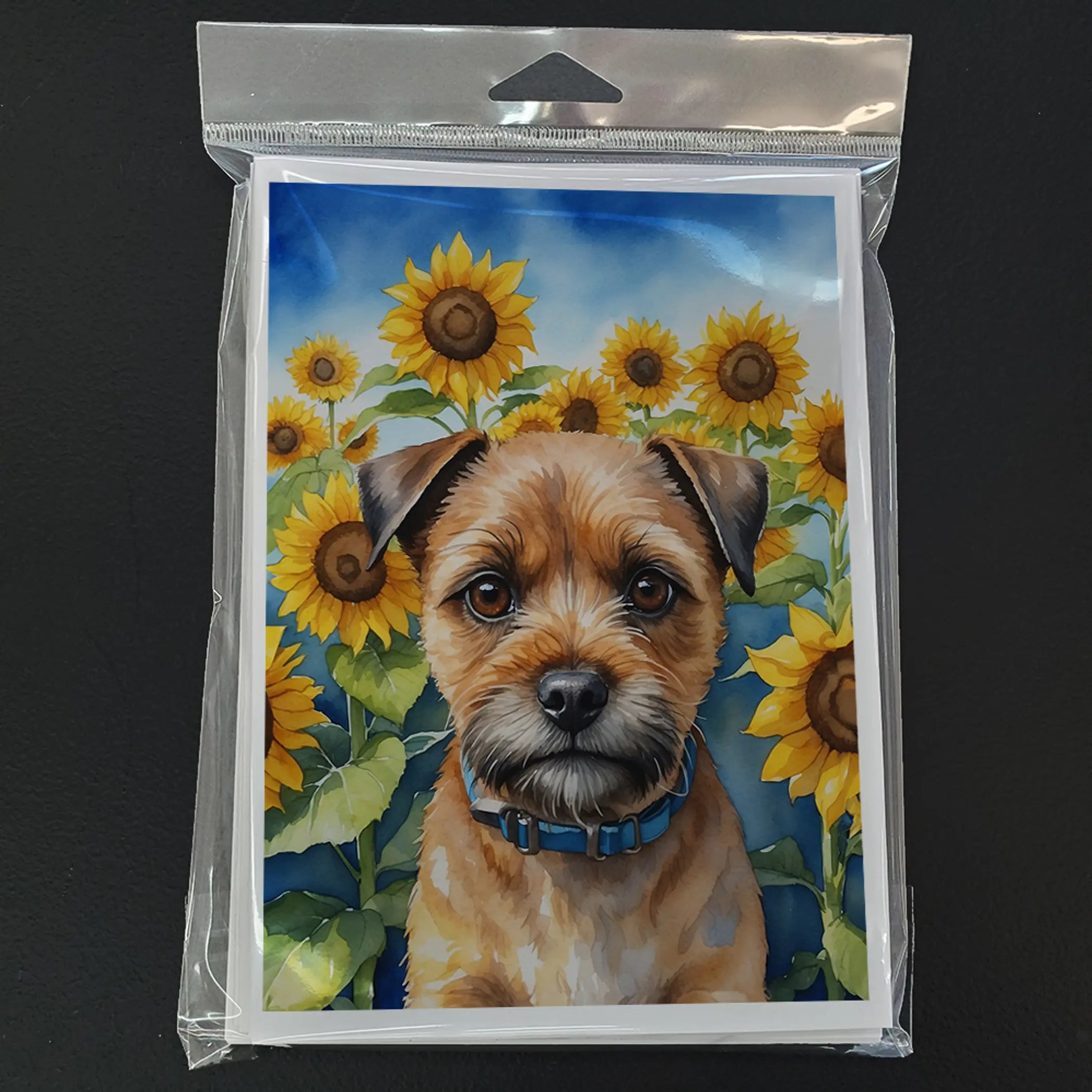 Border Terrier in Sunflowers Greeting Cards Pack of 8 Caroline's Treasures