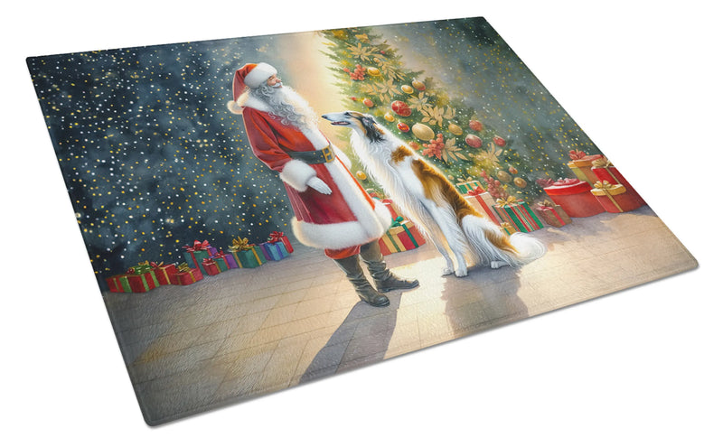 Borzoi and Santa Claus Glass Cutting Board Caroline's Treasures