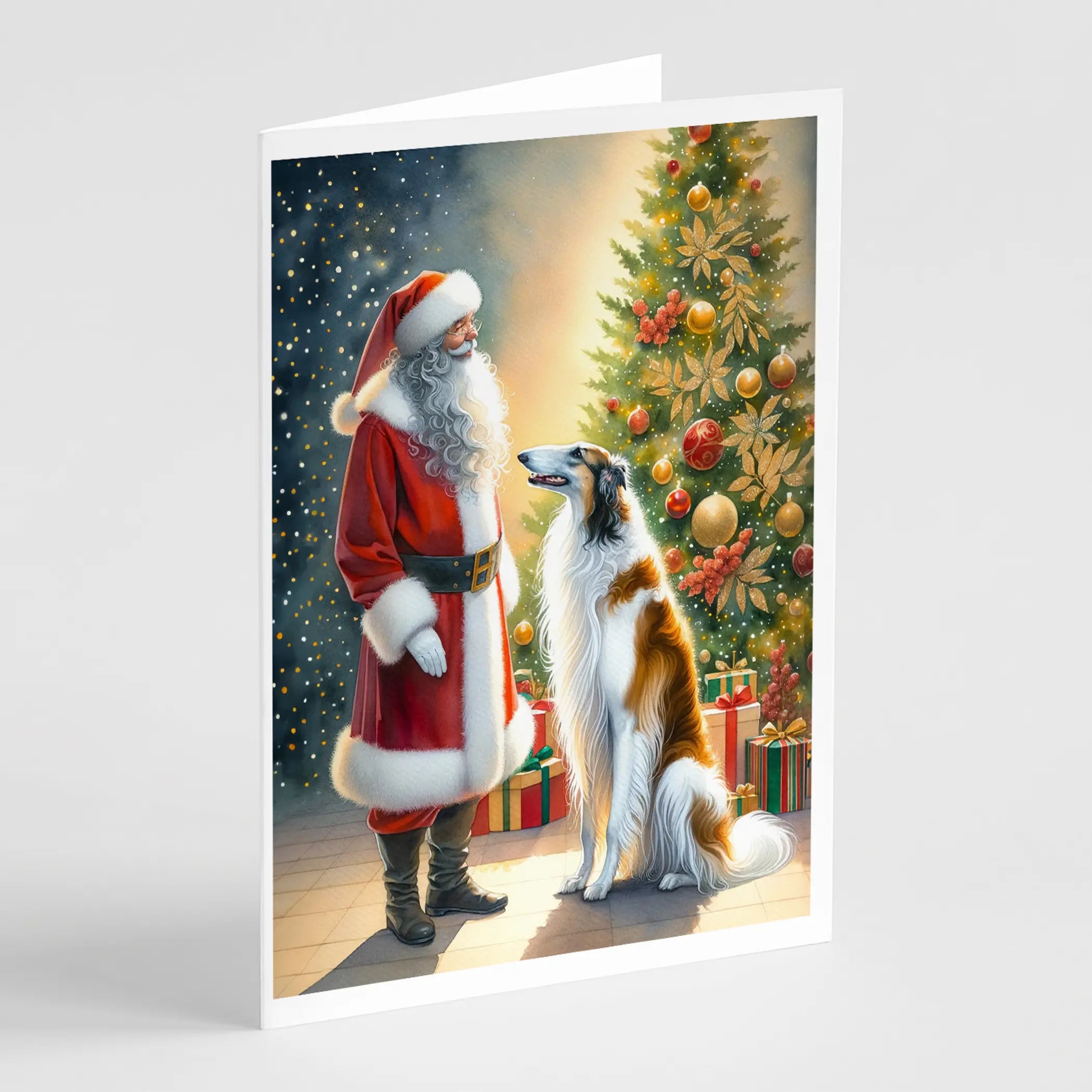 Borzoi and Santa Claus Greeting Cards Pack of 8 Caroline's Treasures