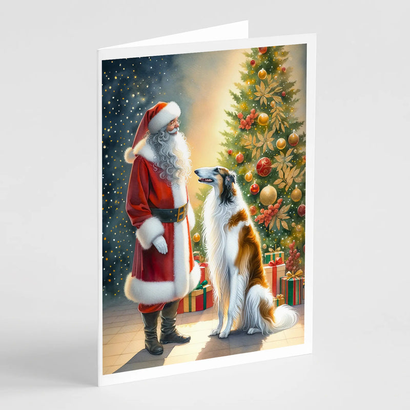 Borzoi and Santa Claus Greeting Cards Pack of 8 Caroline's Treasures
