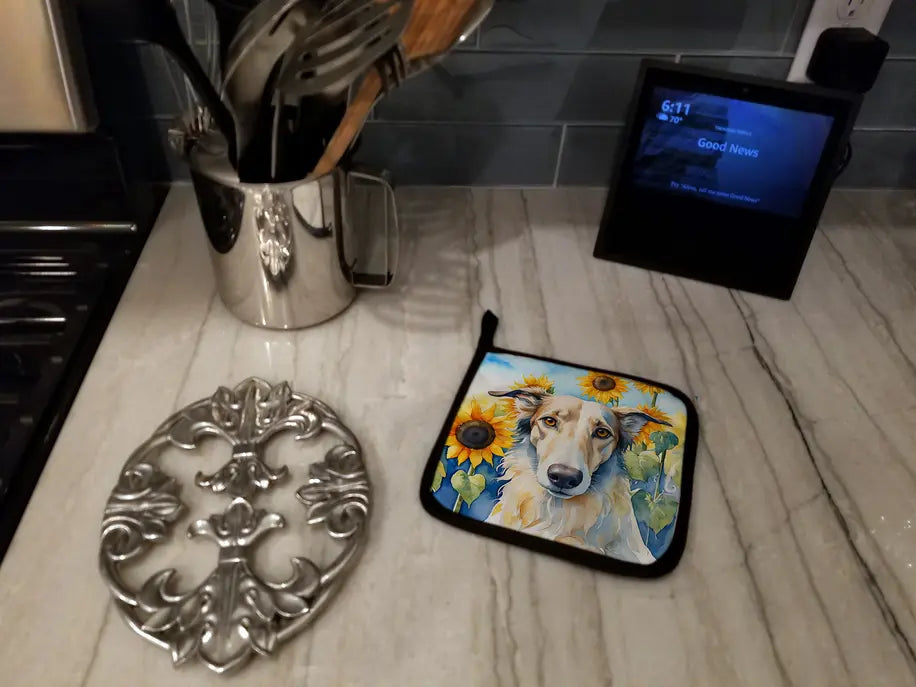 Borzoi in Sunflowers Pair of Pot Holders Caroline's Treasures