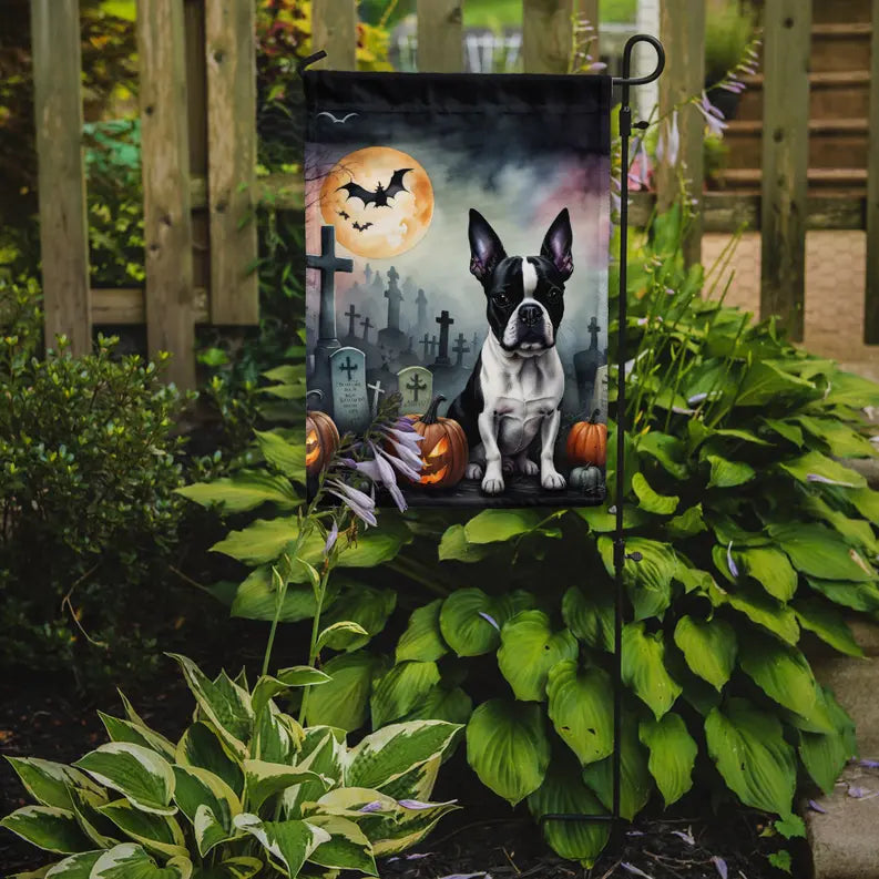 Boston Terrier Spooky Halloween Garden Flag Caroline's Treasures
