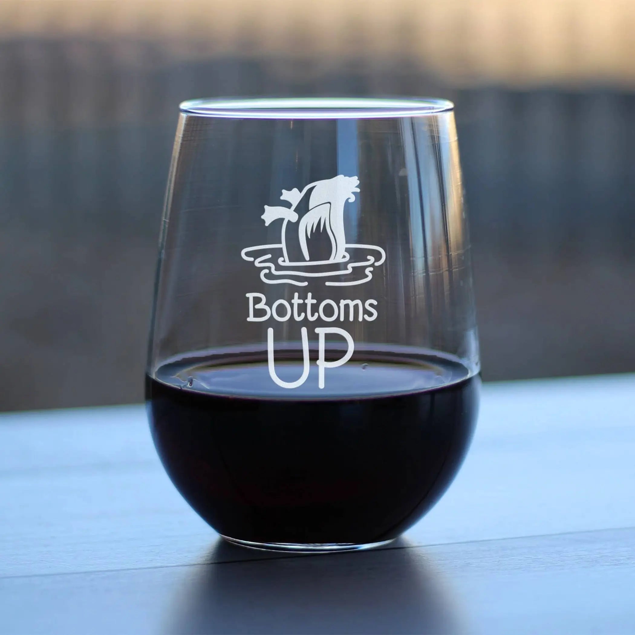Bottoms Up Stemless Wine Glass - Funny Duck Gifts and Decor Bevvee
