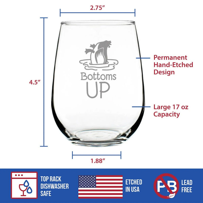 Bottoms Up Stemless Wine Glass - Funny Duck Gifts and Decor Bevvee