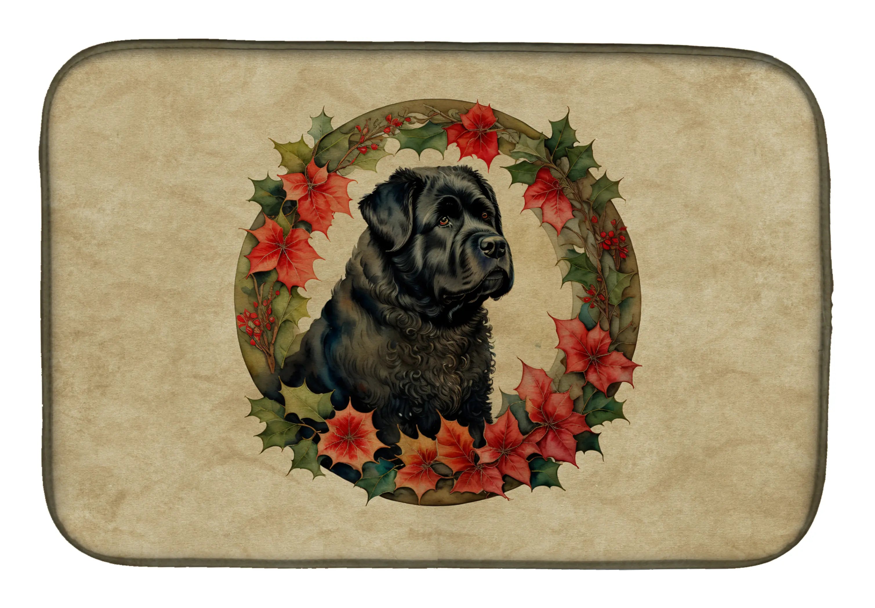 Bouvier des Flandres Christmas Flowers Dish Drying Mat Caroline's Treasures