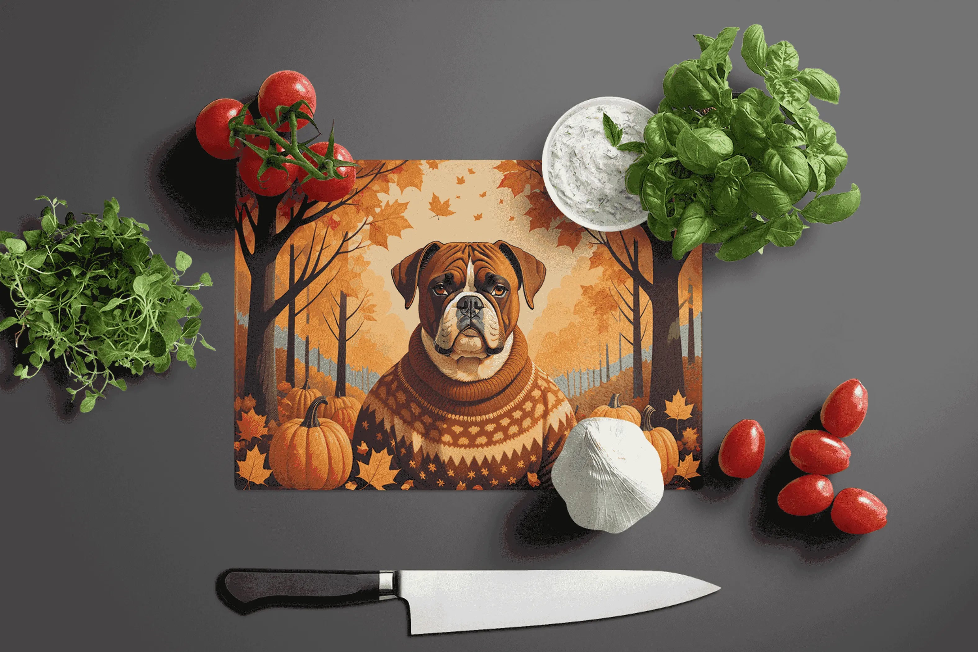 Boxer Fall Glass Cutting Board Caroline's Treasures