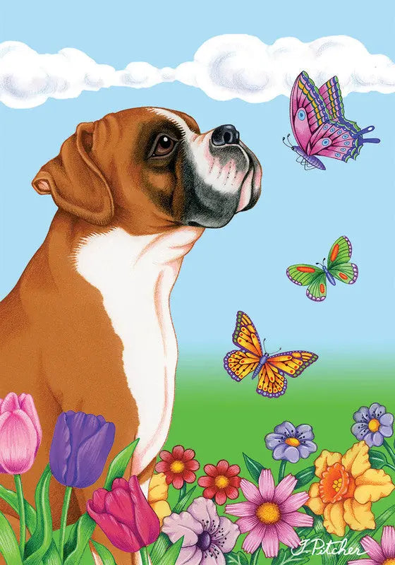 Boxer Fawn Uncropped - Best of Breed Butterfly Outdoor Flag Best of Breed