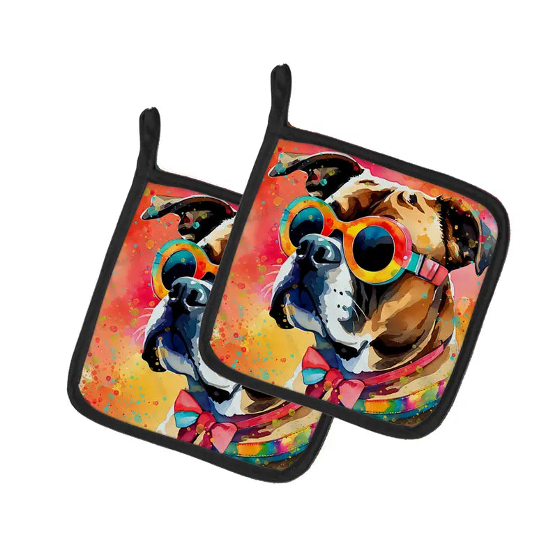 Boxer Hippie Dawg Pair of Pot Holders Caroline's Treasures