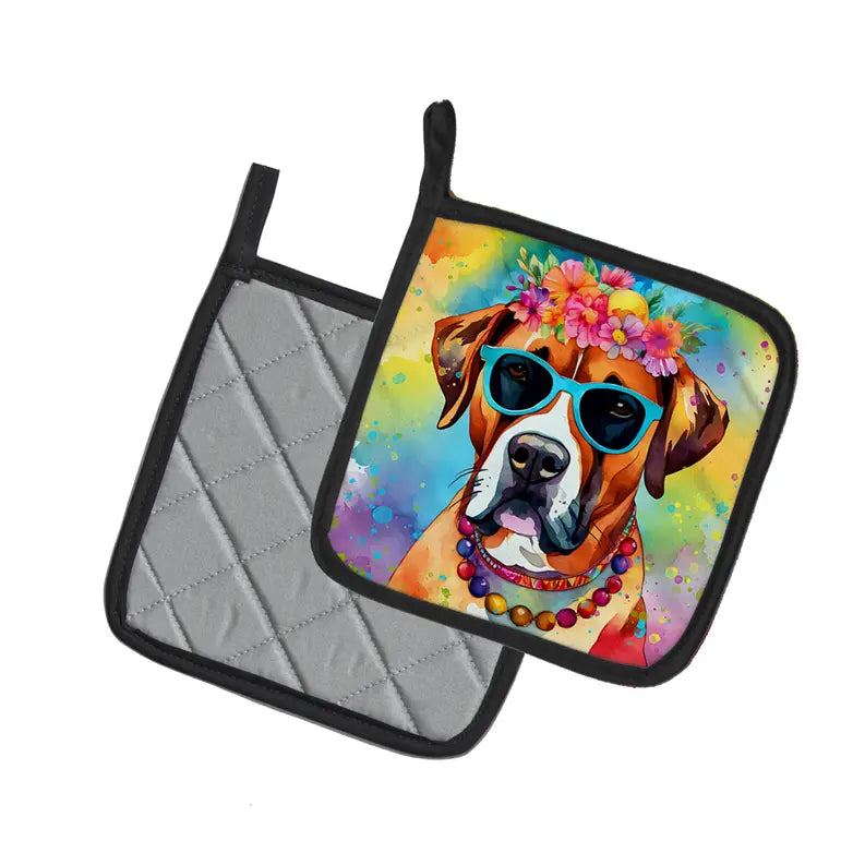 Boxer Hippie Dawg Pair of Pot Holders Caroline's Treasures