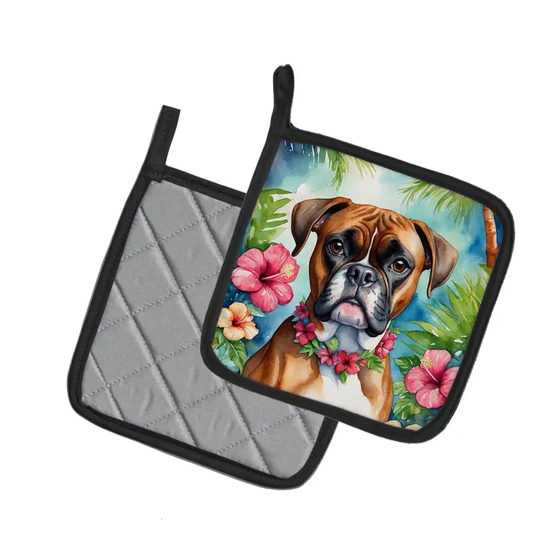 Boxer Luau Pair of Pot Holders Caroline's Treasures