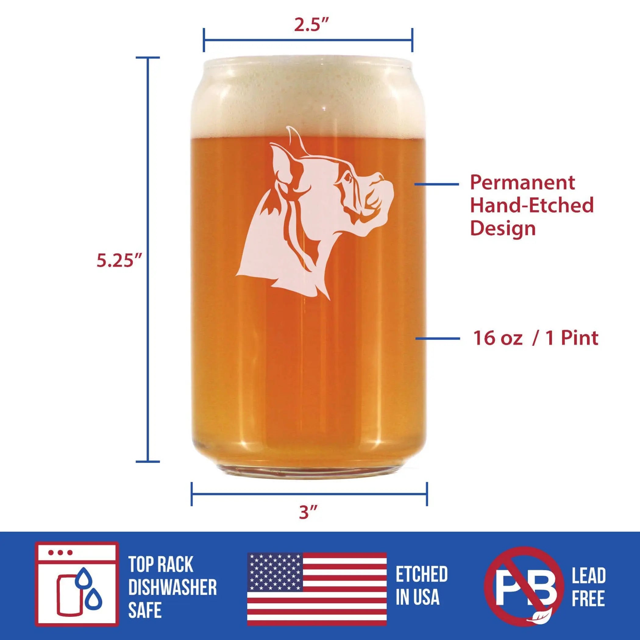 Boxer - Pointed Ears Beer Can Pint Glass - Boxer Dogs Gifts Bevvee