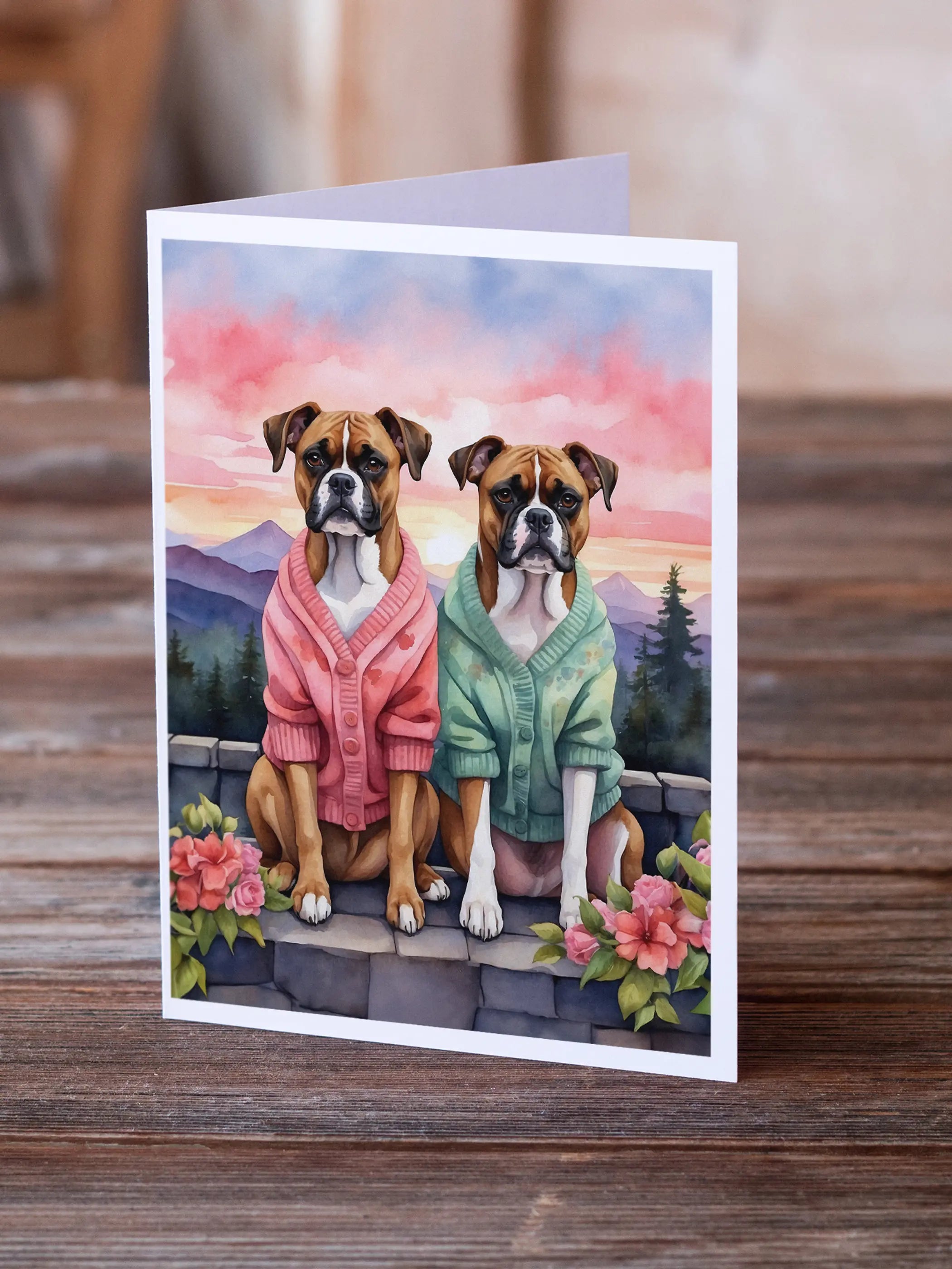 Boxer Two Hearts Greeting Cards Pack of 8 Caroline's Treasures