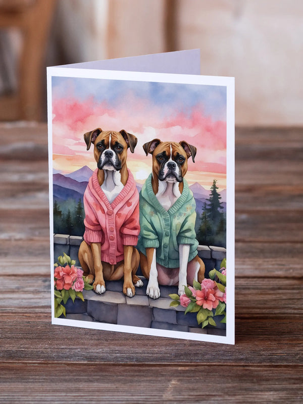 Boxer Two Hearts Greeting Cards Pack of 8 Caroline's Treasures