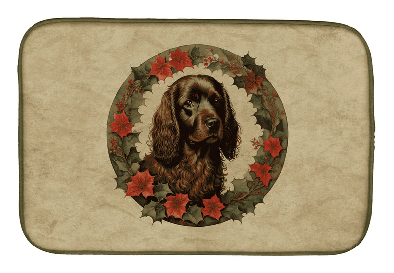 Boykin Spaniel Christmas Flowers Dish Drying Mat Caroline's Treasures