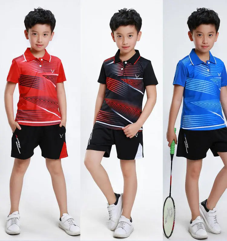 Boys Badminton Sets , children tennis clothes , badminton Suit for kids , table Shirt + Shorts Set , Cool table tennis clothing