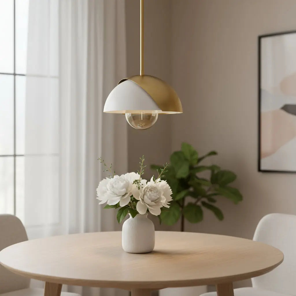Brass And White Single Metal Dimmable Ceiling Light With White Shades Homeroots Lighting