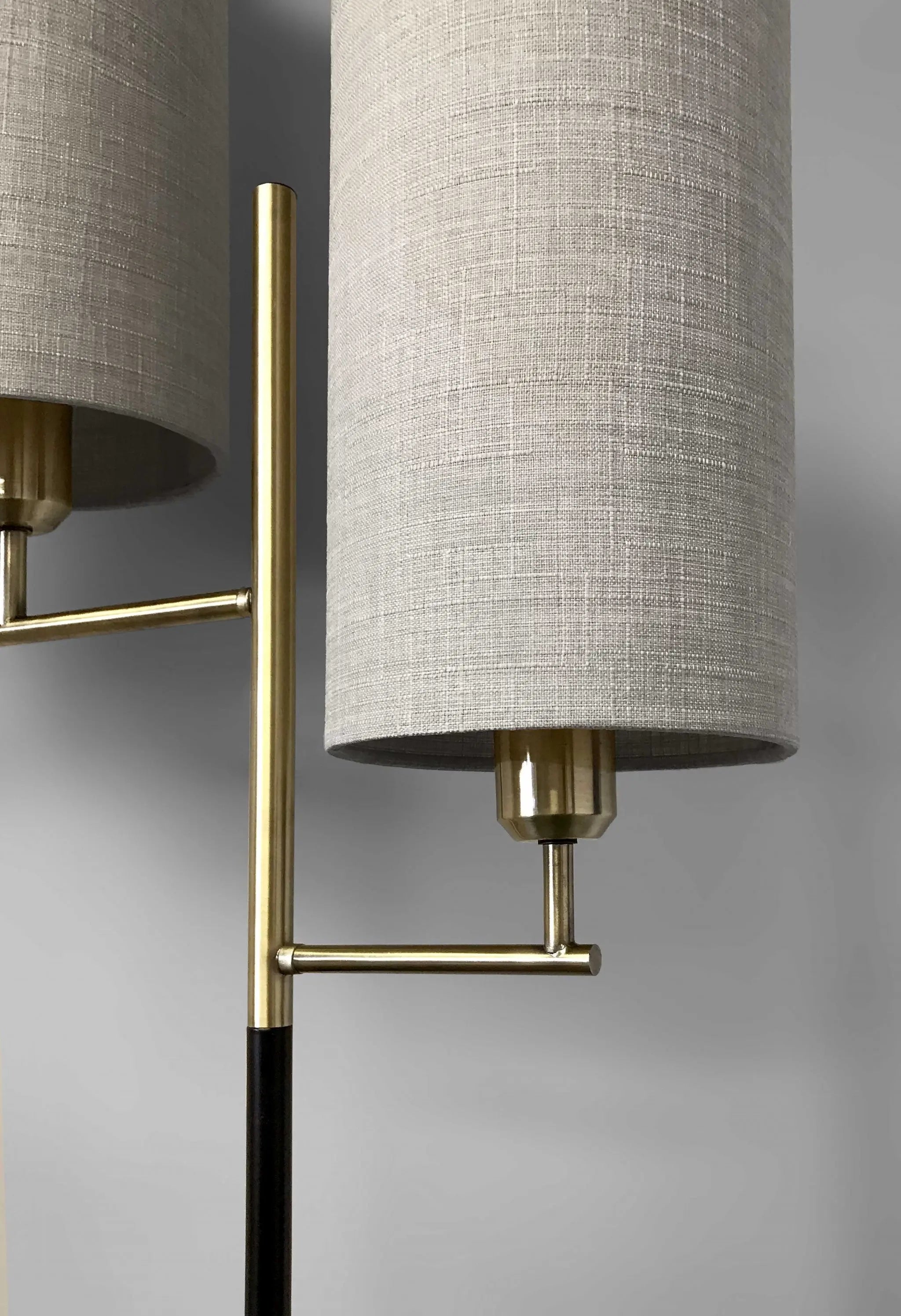Brass Metal Two Light Novelty Floor Lamp With White Fabric Drum Shade Homeroots Lighting