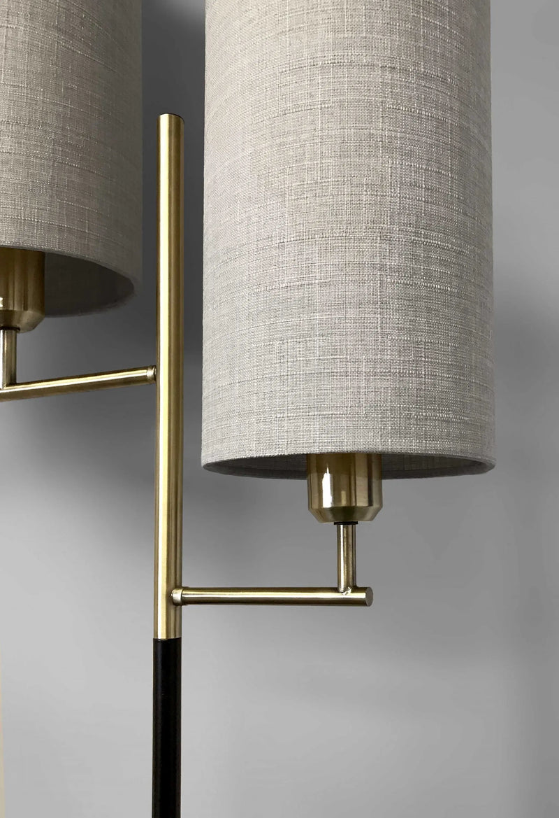 Brass Metal Two Light Novelty Floor Lamp With White Fabric Drum Shade Homeroots Lighting