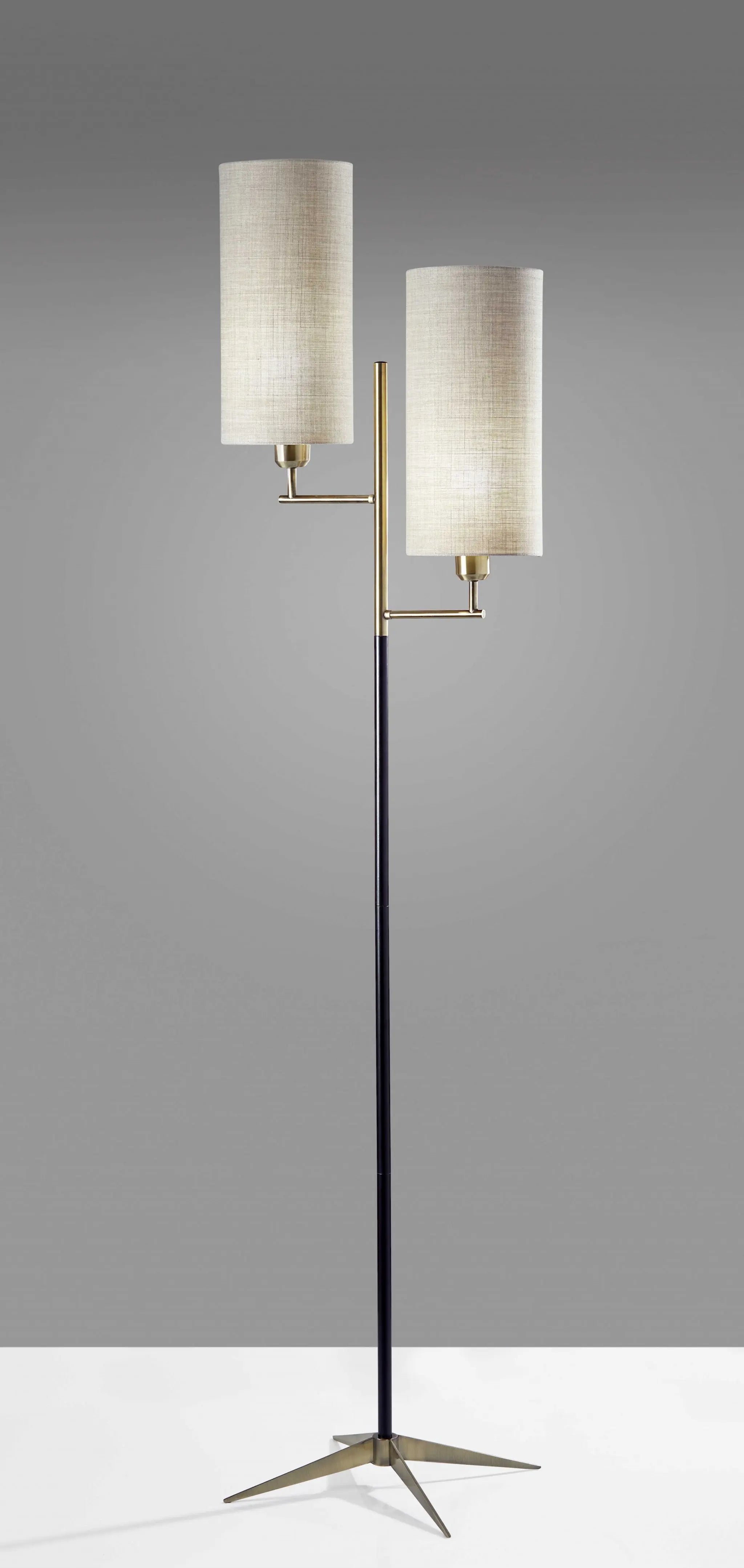 Brass Metal Two Light Novelty Floor Lamp With White Fabric Drum Shade Homeroots Lighting