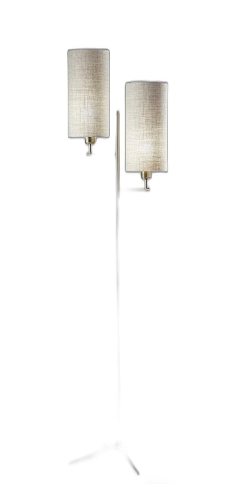 Brass Metal Two Light Novelty Floor Lamp With White Fabric Drum Shade Homeroots Lighting