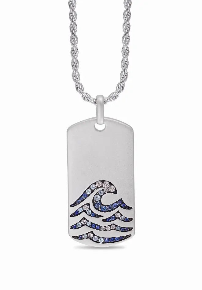 Breaking Waves Sterling Silver Blue Sapphire & Topaz Stone Tag Luv My Jewelry