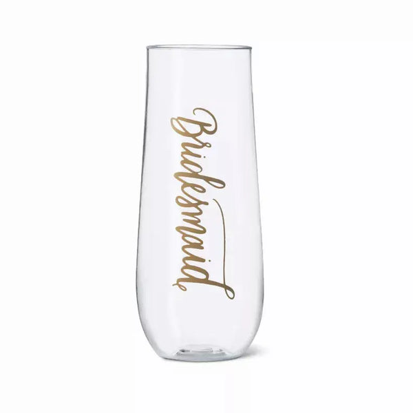Bride/Bridesmaid Durable Plastic Stemless Champagne Glass 11 oz. Samantha Margaret