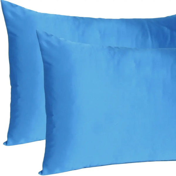 Bright Blue Dreamy Set Of 2 Silky Satin Standard Pillowcases Homeroots Bed & Bath