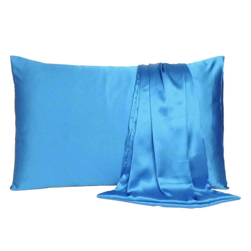 Bright Blue Dreamy Set Of 2 Silky Satin Standard Pillowcases Homeroots Bed & Bath