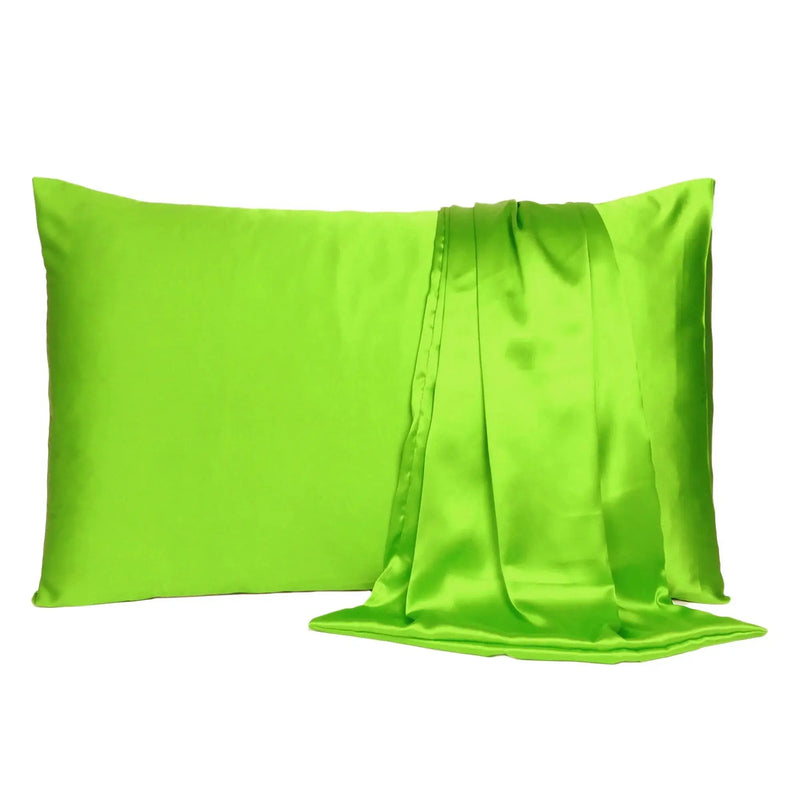 Bright Green Dreamy Set Of 2 Silky Satin Standard Pillowcases Homeroots Bed & Bath