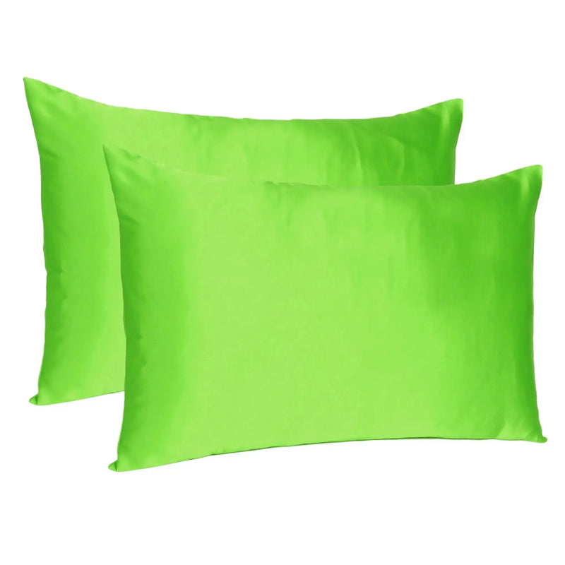Bright Green Dreamy Set Of 2 Silky Satin Standard Pillowcases Homeroots Bed & Bath