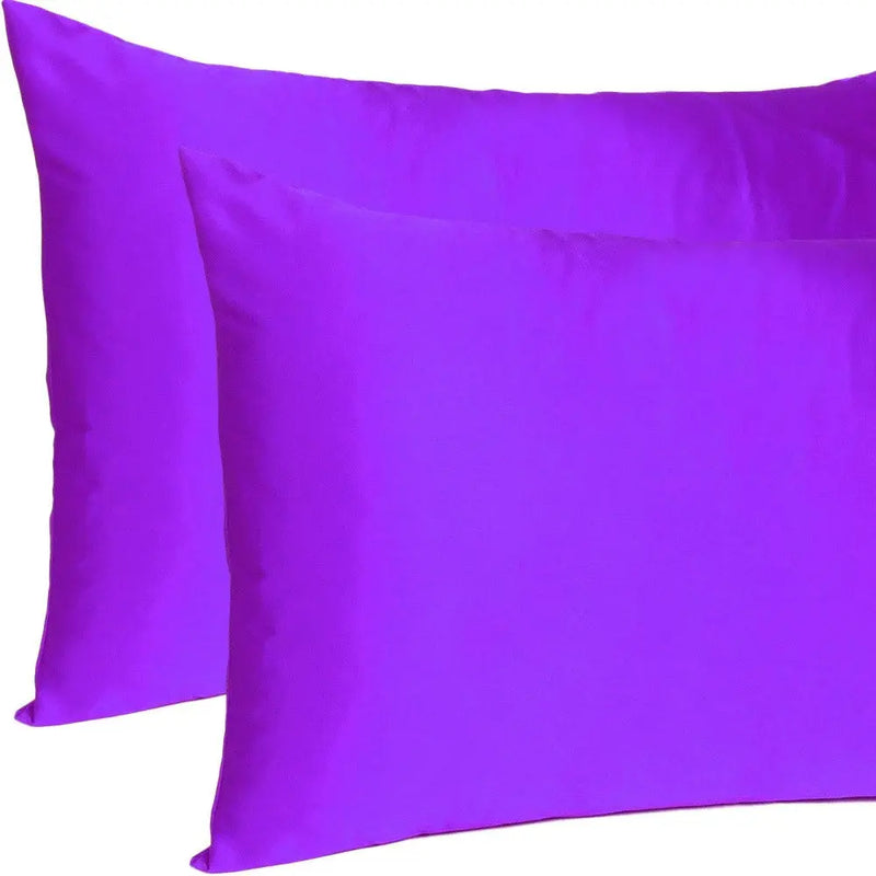Bright Purple Dreamy Set Of 2 Silky Satin Standard Pillowcases Homeroots Bed & Bath