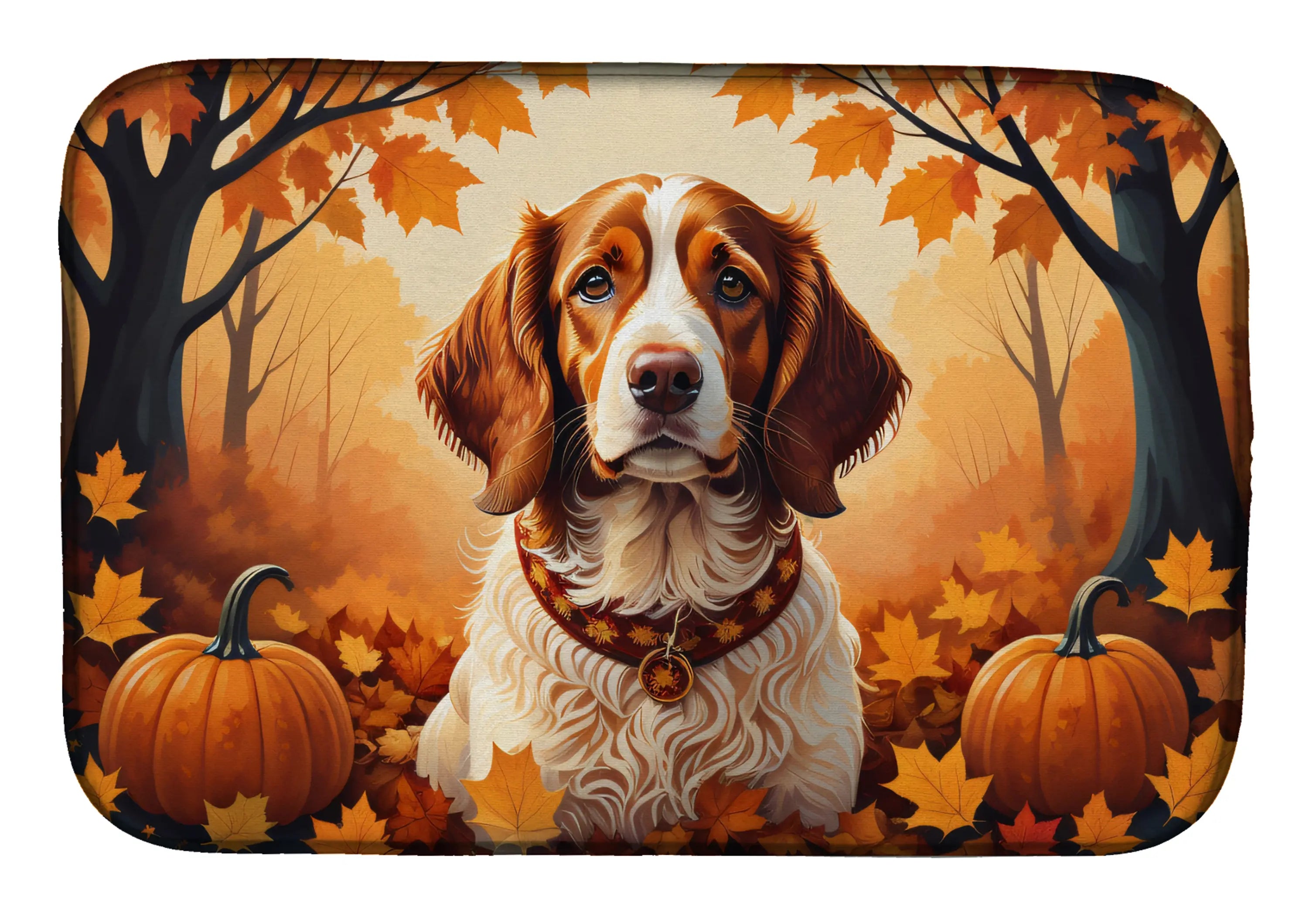 Brittany Spaniel Fall Dish Drying Mat Caroline's Treasures