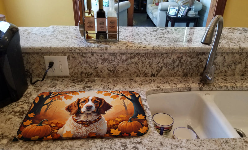 Brittany Spaniel Fall Dish Drying Mat Caroline's Treasures