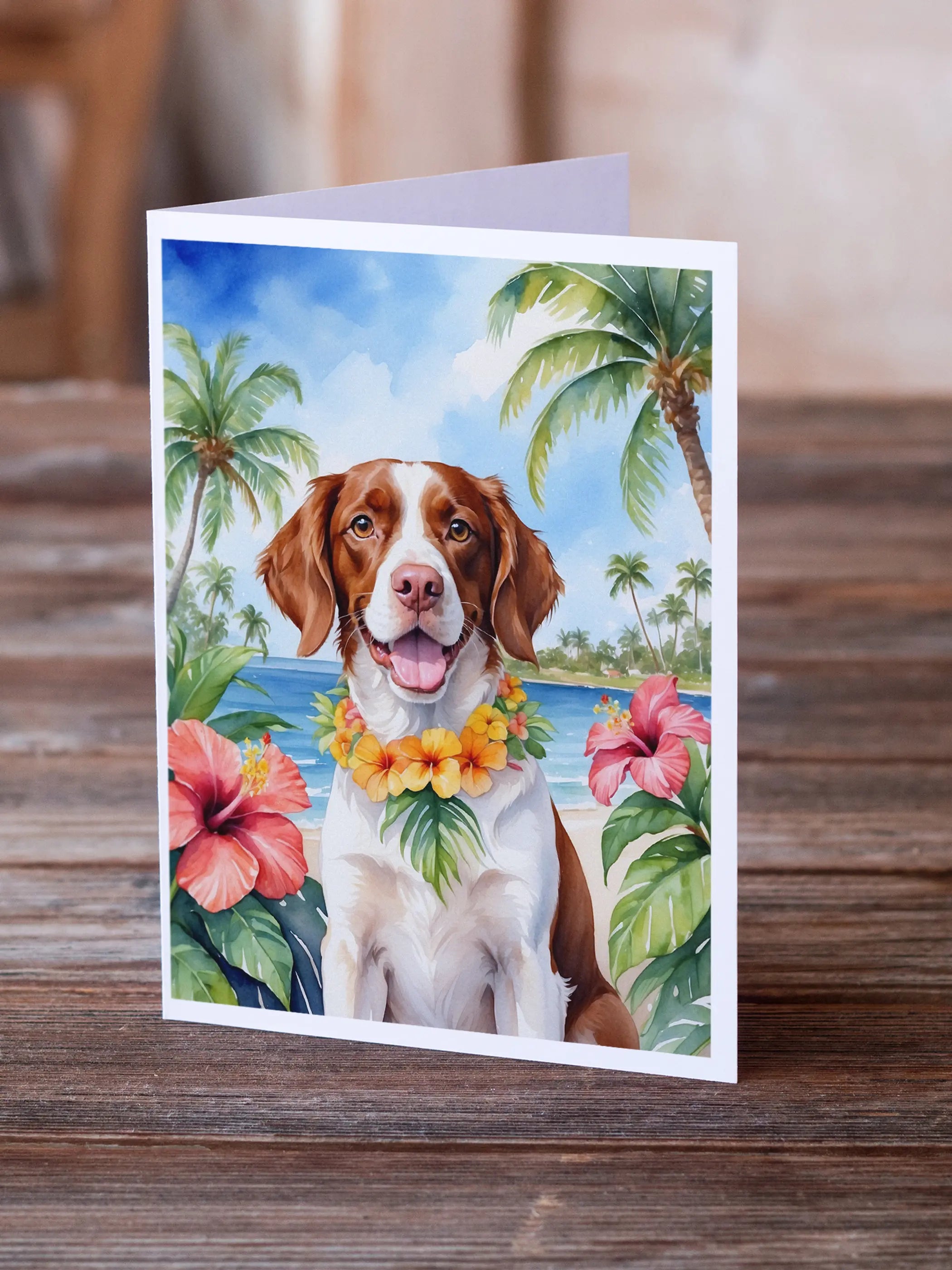 Brittany Spaniel Luau Greeting Cards Pack of 8 Caroline's Treasures
