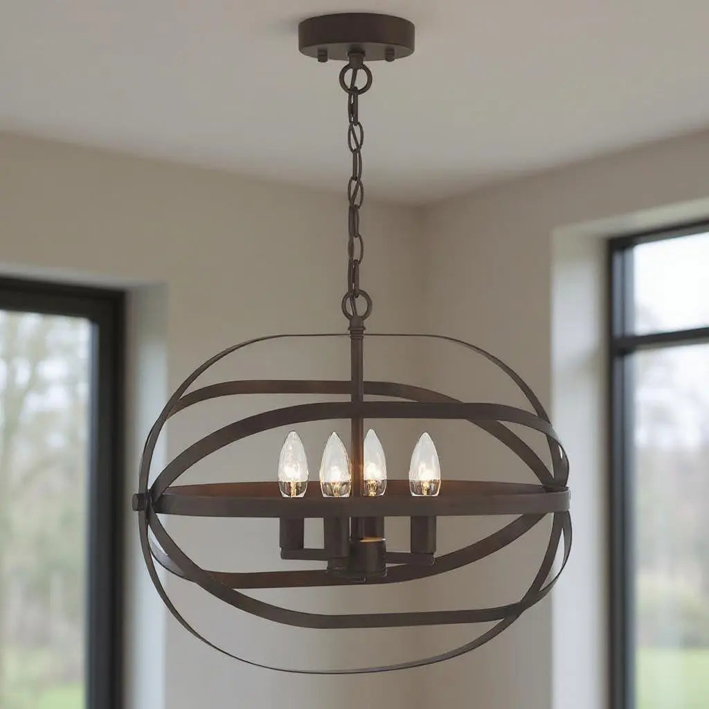 Bronze Candle Style Four Light Metal Dimmable Chandelier Homeroots Lighting