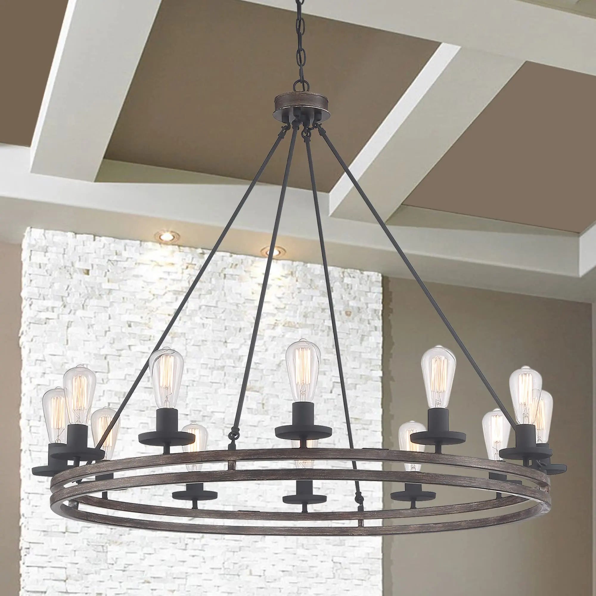 Brown And Black Candle Style Twelve Light Metal Dimmable Chandelier Homeroots Lighting