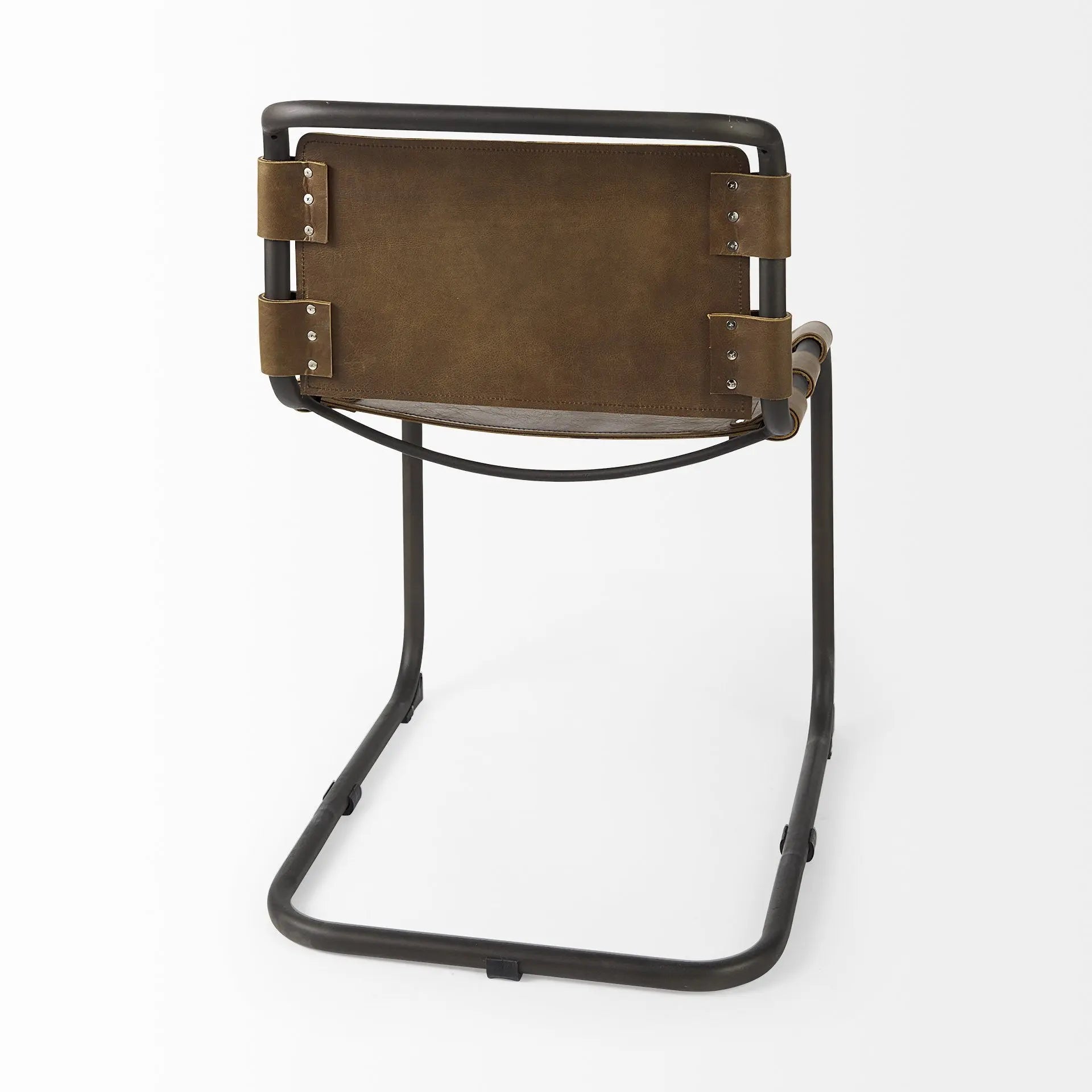 Brown And Black Leather Metal Open Back Dining Side Chair Homeroots Kitchen & Dining