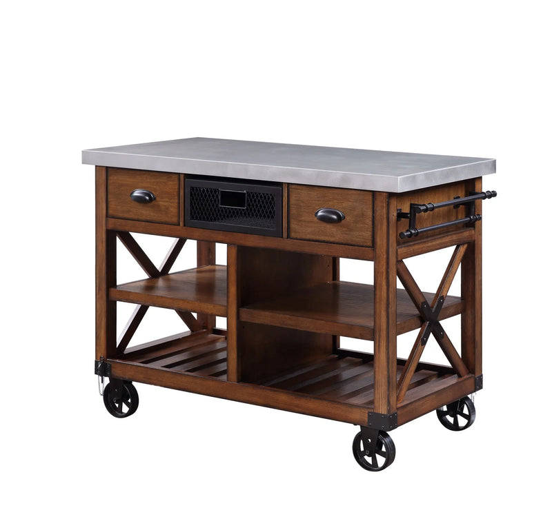 Brown And Silver 48" Rolling Kitchen Cart With Storage Homeroots Kitchen & Dining