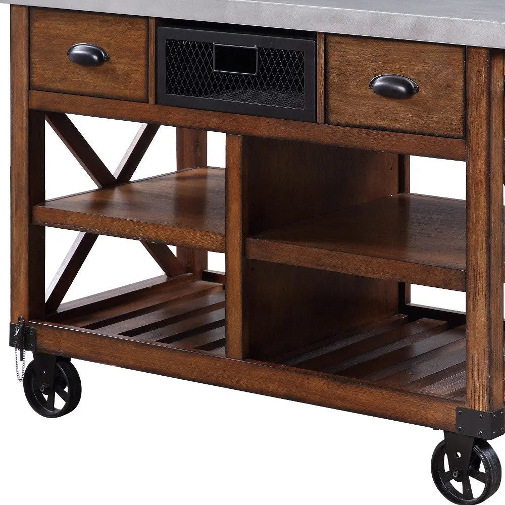 Brown And Silver 48" Rolling Kitchen Cart With Storage Homeroots Kitchen & Dining
