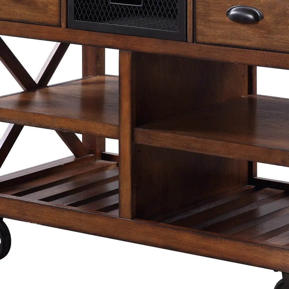 Brown And Silver 48" Rolling Kitchen Cart With Storage Homeroots Kitchen & Dining