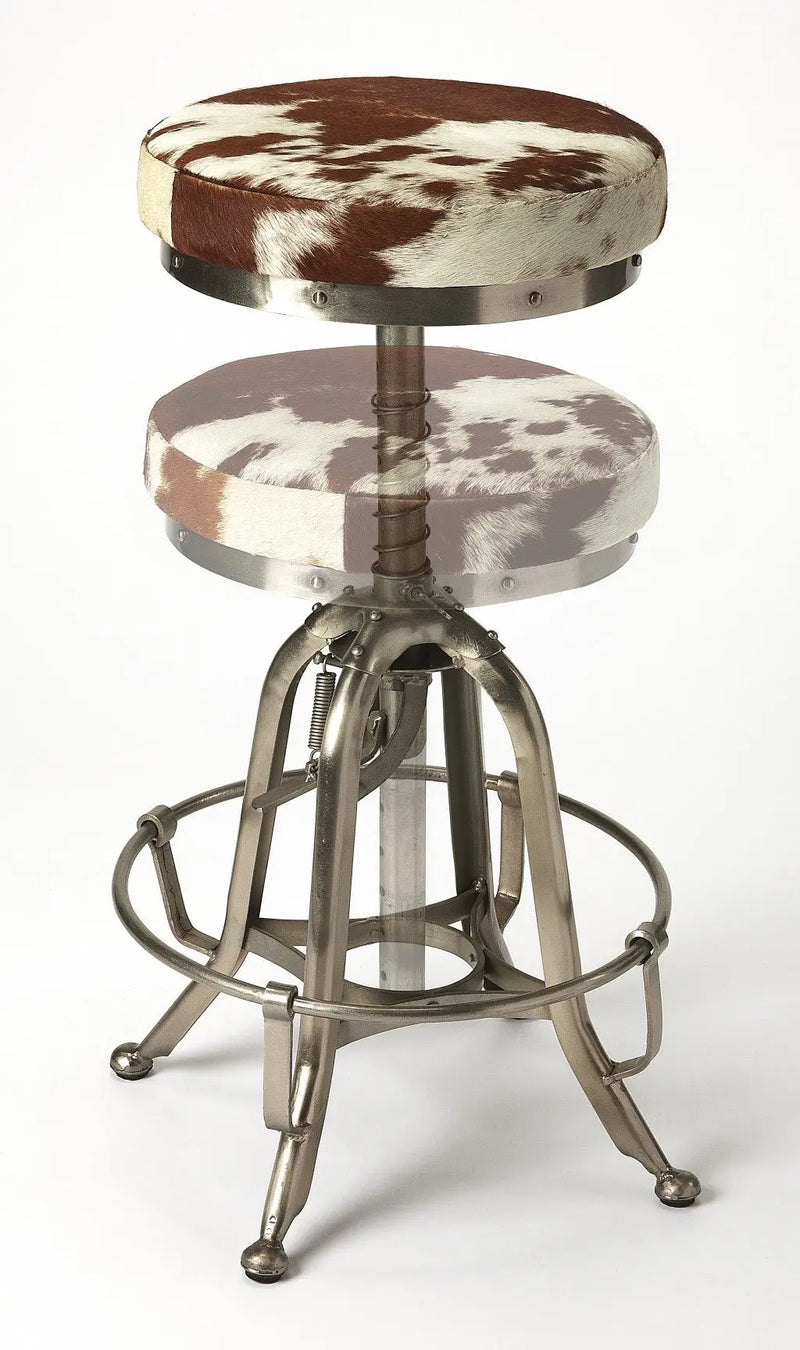 Brown And White and Silver Iron Backless Swivel Bar Chair Homeroots Living Room